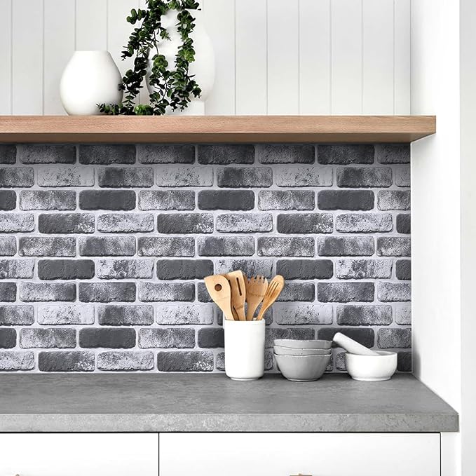 COMSTICKC 3D Faux Brick Wall Panels Peel and Stick, 10 Pcs 11.8" x 11.8" | Gray, Not Real Brick, Small Size, Thin PVC Brick Wall Sticker Covering Wallpaper for Quick Wall Upgrades, Cover 9.7 sq ft - Image 2