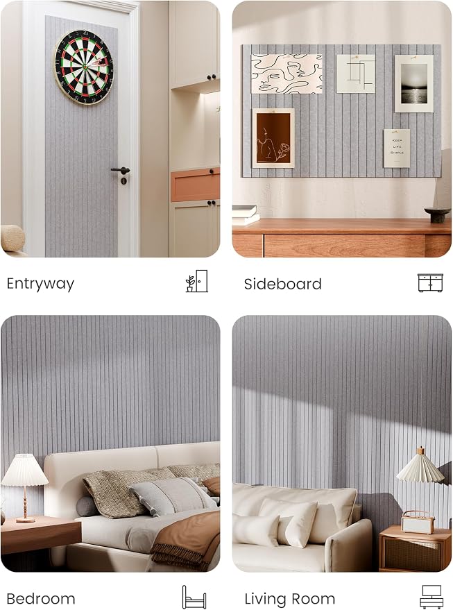 Bumusty 36"x 24" Large Felt Bulletin Board Tiles,Soft Gray | 6-Pack Cork Board Alternative, Wall Decor, 30 Pushpins, 30 Adhesive Tabs, Vision Board, Office, Classroom, Home, Dorm - Image 6