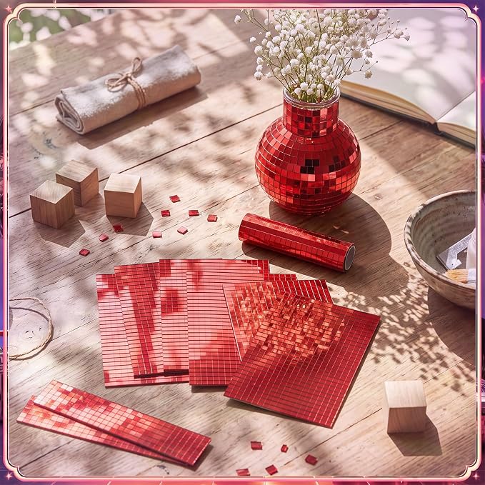 28800 Pieces Red Disco Mirror Tile Self-Adhesive Mirrors Mosaic Tile - Image 2