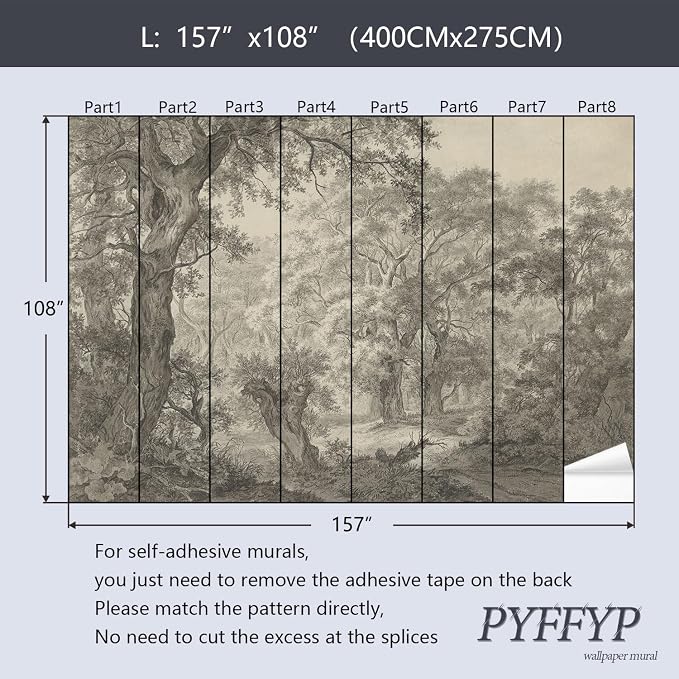 PYFFYP-Retro Forest Peel and Stick Wallpaper Natural Landscape Tree Mural - Image 5