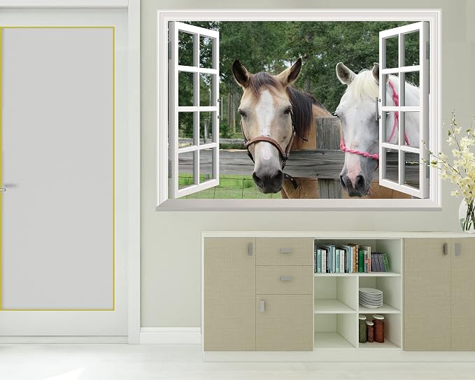 FLFK Fake Window Wall Sticker - Horse Faux Window Wall Mural for Wall Decor, Stick and Peel Wall Decals,80"x60",Set of 5 Sheets - Image 5