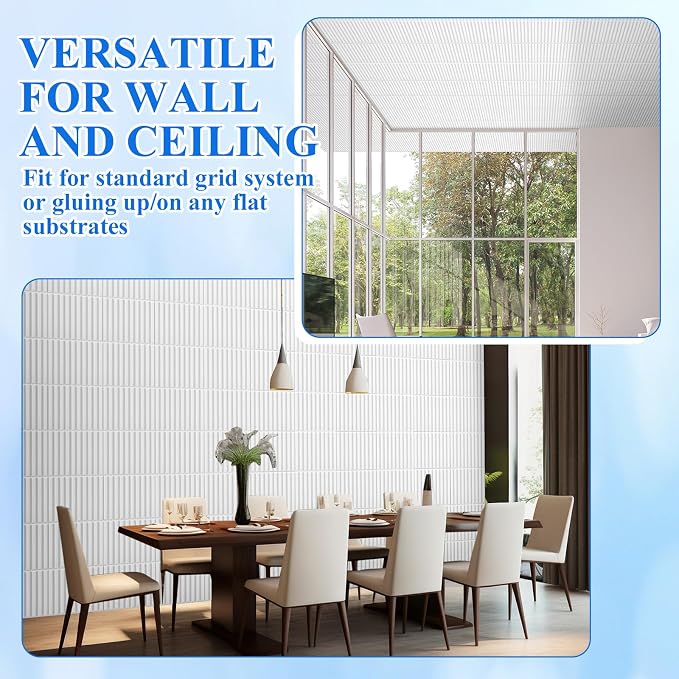 Nuanchu 32 Pcs 3D Wall Panels, 12"x12" PVC Fluted Tiles, White | Waterproof Accent Panels, Paintable Wall Tiles, for TV Background, Bedroom, Bathroom, Gaming Room, Cuttable Home DIY Decor - Image 6