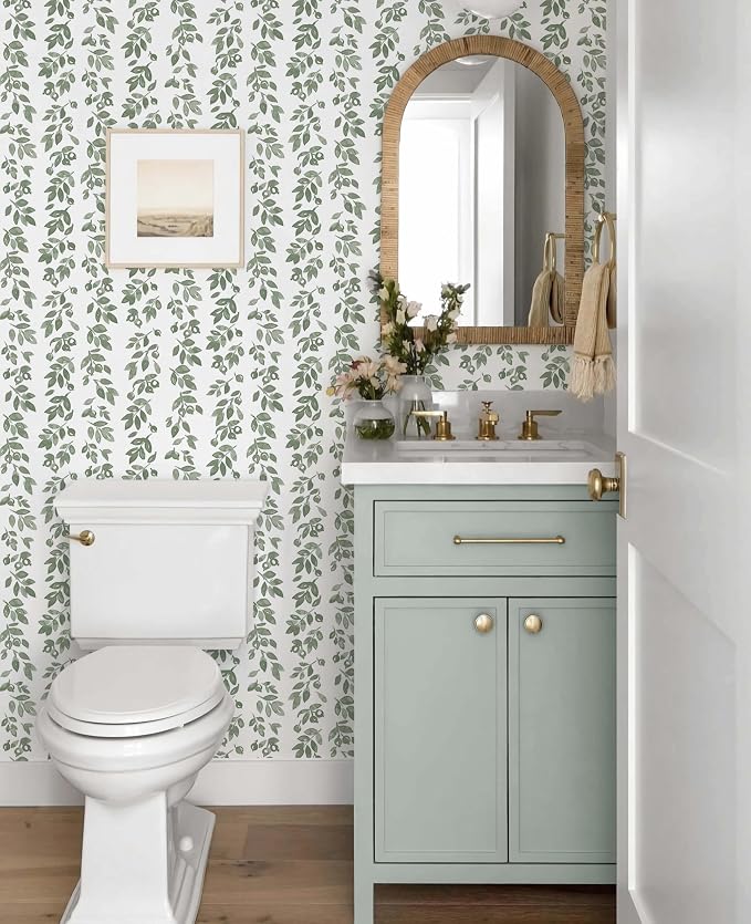 Heroad 17.3''x196'' Green Wallpaper Vintage Peel and Stick Wallpaper Leaf Contact Paper Cottage Core Wall Paper Self Adhesive Removable Wallpaper for Bathroom Bedroom Kitchen Watercolor Decor Vinyl - Image 8