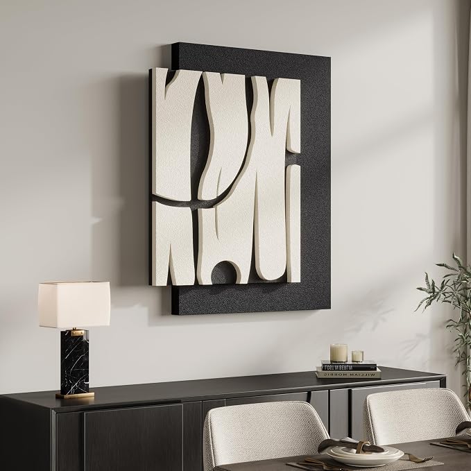 3D Black and White Abstract Wall Art, Modern Textured Artwork for Walls | Sandstone Textured Paintings, Abstract Line Design, Living Room Bedroom Dining Room Office Decor - Image 5