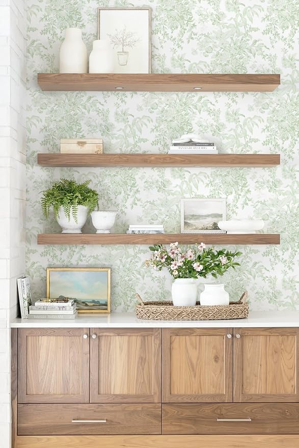 Heroad Green Floral Wallpaper Peel and Stick Wallpaper Flower Contact Paper Removable Self-Adhesive Wall Paper for Cabinets Bedroom Bathroom Stick on Walls Papel Tapiz para Pared 17.3''x393'' - Image 3