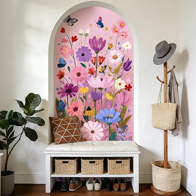 Arch Wall Decals Peel and Stick, Large Wall Stickers, Removable Home Decor Art Wallpaper for Bedroom Living Room 71'' × 31.7'' (Flower -C) - Image 3