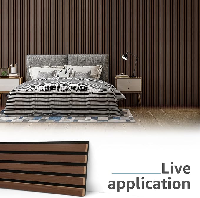 Art3d 6-Pack Soundproof Wood Slat Wall Panel, 94.5 x 7.9 Inch, Deep Walnut | Wood Grain Finish, Effortless Setup, Sustainable, Long-Lasting, Noise Reduction, Easy Care, for Living Room, Bedroom, Office - Image 2