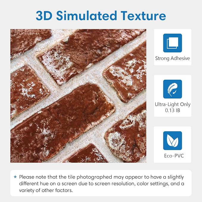 COMSTICKC 3D Faux Brick Wall Panels Peel and Stick, 10 Pcs 11.8" x 11.8" | Vintage Red, Not Real Brick, Small Size, Thin PVC Brick Wall Sticker Covering Wallpaper for Wall Upgrades, Cover 9.7 sq ft - Image 3