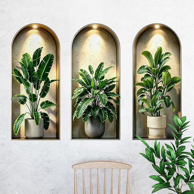 3D Potted Plants Green Leaves Wall Decals - Peel and Stick, 3D Magic Wall Art Mural Sticker - for Living Room, Bedroom, Aisle Entrance, Sofa Backdrop, Yoga Room, and Home Decor by Frzflv