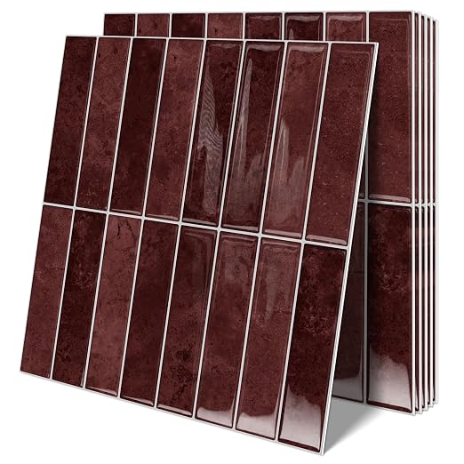 10 Sheets Upgraded Thicker Design Subway Tile Peel and Stick Backsplash | 12”×12”Self Adhesive Vinyl Wall Tiles Stick on Back Splash for Kitchen,Bathroom,Camper(Vintage Red) by MOONFUN