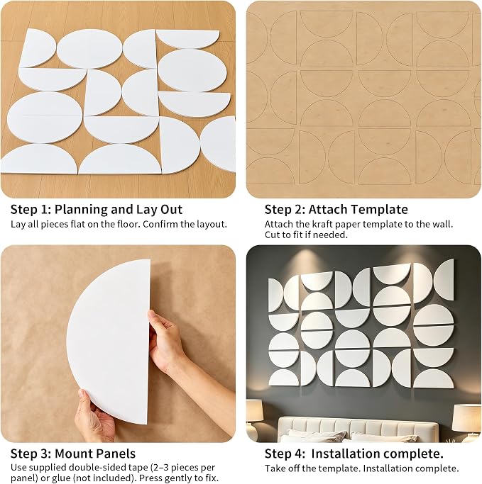 Half Circles 3D Wall Panels, Wall Decor Accents, Geometric Art, Large Wall Art, Landscape Home Decoration Modern and Minimalist For living Room,Bedroom, Office-24-Pack Panel Kit (White-24 PACK) - Image 6