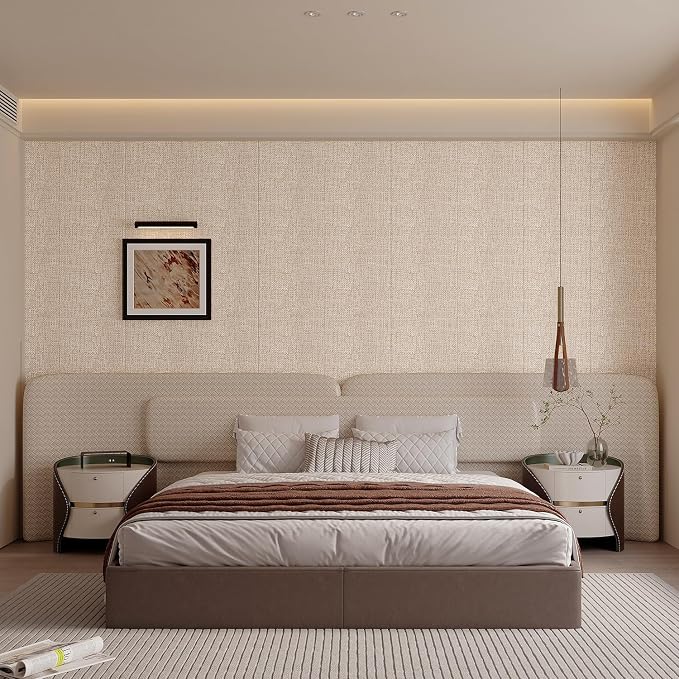 Yutianli 3D Wall Panel Peel and Stick Soundproof Foam Linen Wall Cloth Yellow 16.7"x118" Self-Adhesive Decorative Wallpaper Anti-Collision Wall Padding - Image 4