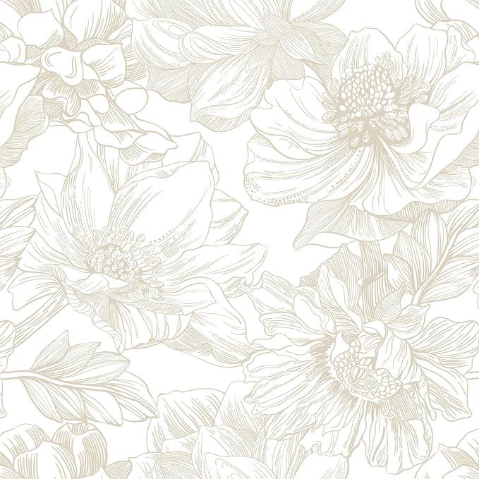 Ismoon Large Floral Peel and Stick Wallpaper Boho Beige/Coffee Contact Paper 17.3inx49ft Modern Wall Paper Removable Self Adhesive Bedroom Cabinet Bathroom Waterproof Mural Wall Decor Vinyl Roll by Ismoon