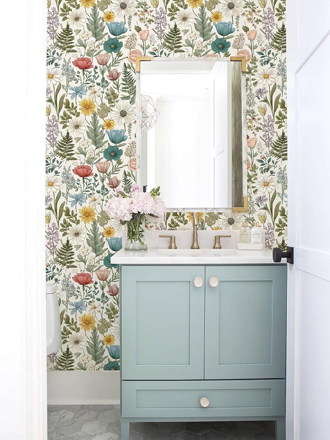 Orainege Floral Wallpaper Peel and Stick Vintage Floral Contact Paper | Green Leaf Contact Paper - Image 5