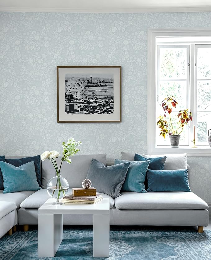 Guvana Blue and White Peel and Stick Wallpaper Floral Wallpaper Slef Adhesive Removable Waterproof Contact Paper Boho Wall Paper for Living Room Bedroom Bedroom Bathroom Kitchen 17.3“×197” - Image 8