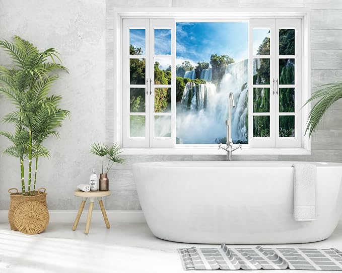 FLFK Fake Window Wall Mural - Nature Scene Waterfall Peel and Stick Decal, 80 x 60 inches, Set of 5 Sheets - Image 6