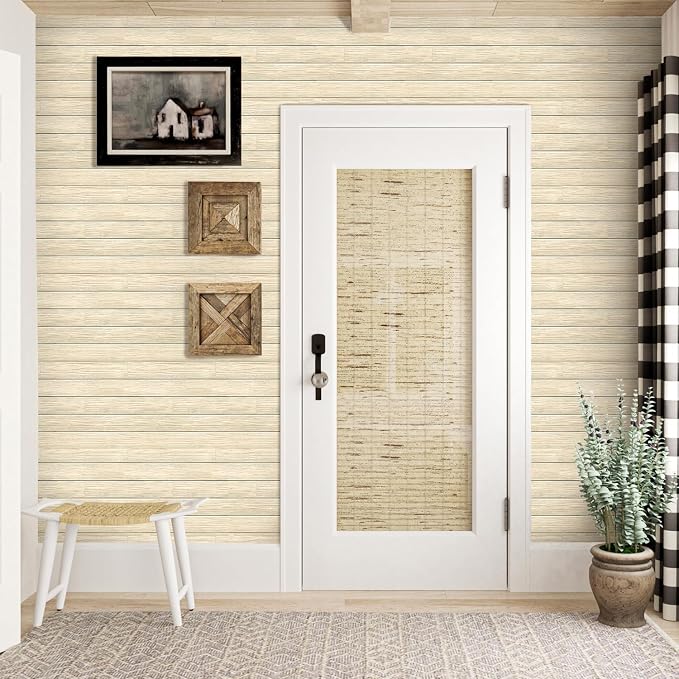 COMSTICKC 3D Faux Wood Wall Sticker Shiplap Peel and Stick, Not Real Wood | Yellow, 10 Pcs 11.8" x 11.8", Lightweight Self-Adhesive Fake Wood Wall Panels Covering for DIY Wall Upgrades, Cover 9.7 sq ft - Image 8