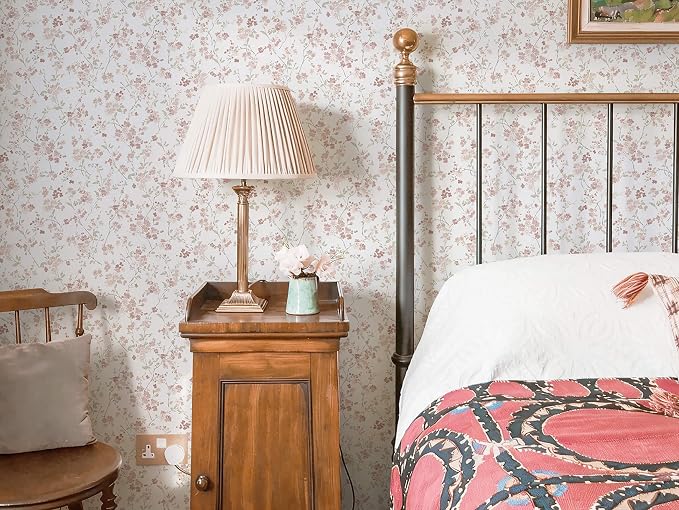Peel and Stick Wallpaper for Nursery Pink Cherry Blossom Waterproof | 787"×17.3" Pink Floral Watercolor Wallpaper Gentle Accent Wall Decor with Grid Lines for Bedroom Vinyl Self-adhesive - Image 6
