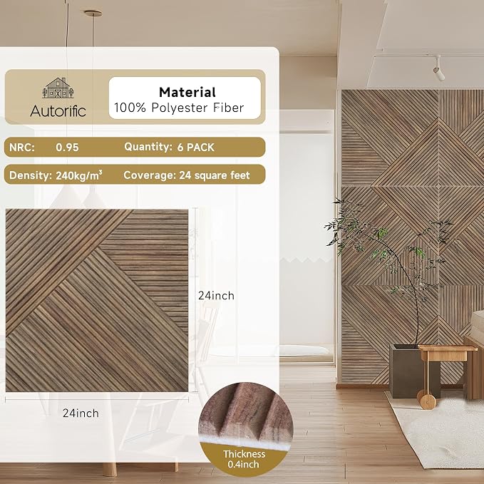 Acoustic Panels,6 Pack,23.6" x 23.6" Sound Panels,Natural Walnut | Peel and Stick Wall Panels,Decorative 3D UV Printing with Wood Print,High-Density 100% Polyester, Art Acoustic Wall Panels - Image 2