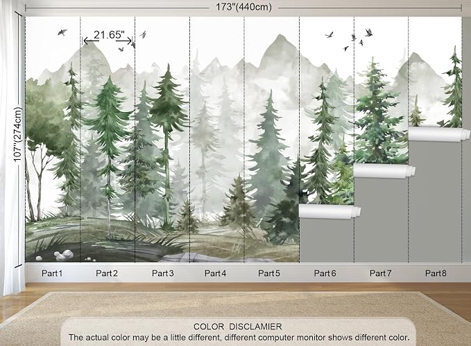 Nursery Forest Peel and Stick Wallpaper Green Landscape Wall Mural | 173"x108", Self Adhesive Canvas, for Bedroom Living Room Bathroom, Seamless, No overlapping - Image 4