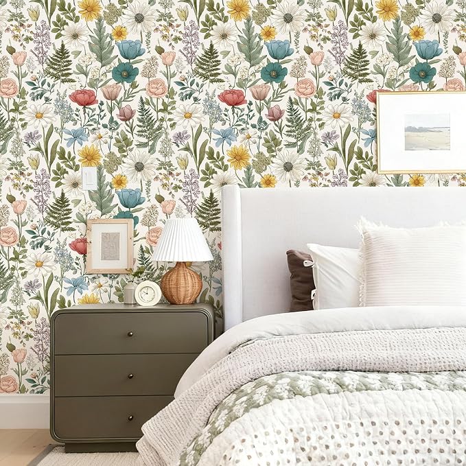 Orainege Floral Wallpaper Peel and Stick Vintage Floral Contact Paper | Green Leaf Contact Paper - Image 2