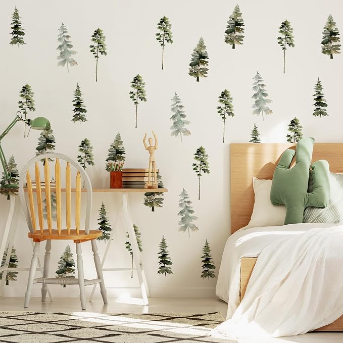 Watercolor Trees Wall Decal, Peel and Stick Nursery Forest Decals Mural, Wilderness Wall Art Stickers for Kids, Boys and Girls Room, Bedroom & Toddler Room Decor(Tree Wall Decal 89) - Image 4