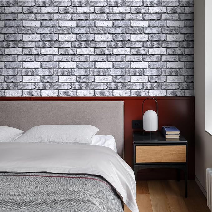 COMSTICKC 3D Faux Brick Wall Panels Peel and Stick, 10 Pcs 11.8" x 11.8" | Gray, Not Real Brick, PVC Brick Sticker Decorative Wall Covering Wallpaper for Quick DIY Wall Upgrades, Cover 9.7 sq ft - Image 7