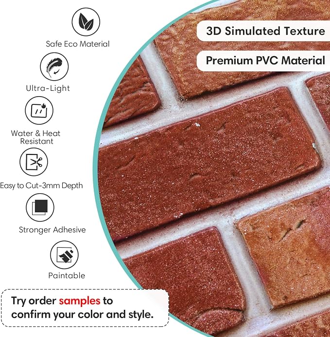 Commomy Peel and Stick Faux Brick 3D Wall Panels 12 pcs of 22.8" x 11.8" | Thin & UrltraLight PVC Fake Brick Wall Paneling for Living Room,Home Office Interior Home Wall Decor(Covers 22.48 sq.ft) - Image 4