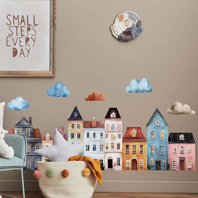 Watercolor Towns Village Wall Decal, Peel and Stick Nursery Mural Wall Stickers for Kids, Boys and Girls Room, Bedroom & Toddler Room Decor - Image 5