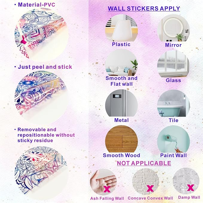 Purple Mandala Wall Stickers Mandala Decal for Window Modern Wall Art Mural | Headboard vinyl decoration, lotus peel and stick, removable, self adhesive, for bedroom living room yoga room home gym decor - Image 9