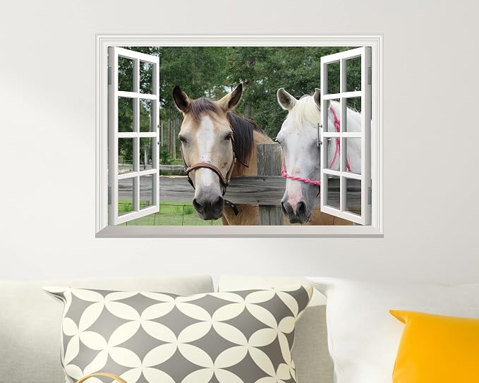 FLFK Fake Window Wall Sticker - Horse Faux Window Wall Mural for Wall Decor, Stick and Peel Wall Decals,16"x24" - Image 4