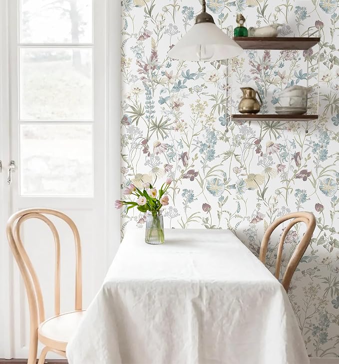 Blue Floral Peel and Stick Wallpaper Boho Leaf Self Adhesive Wallpaper | 16.9" x197" DIY Removable Contact Paper Botanical Flower Leaf Wall Paper Decoration for Bedroom Wall Cabinets Waterproof - Image 2