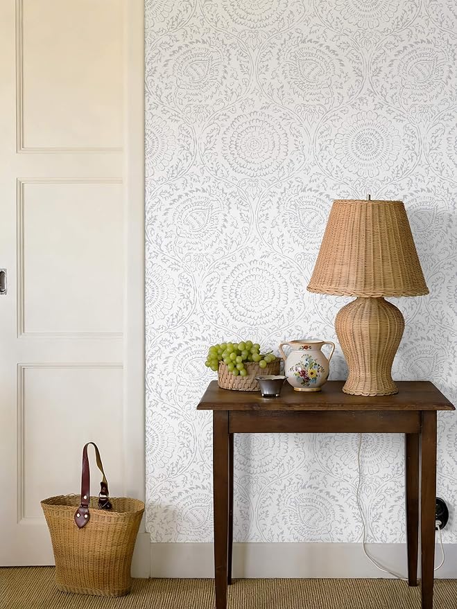 Ismoon Floral Peel and Stick Wallpaper Boho Grey and White Contact Paper | 17.3x78.7in Light Gray Wall Paper Textured Self Adhesive Removable Wallpaper for Bedroom Kitchen Renter Friendly Vinyl - Image 9
