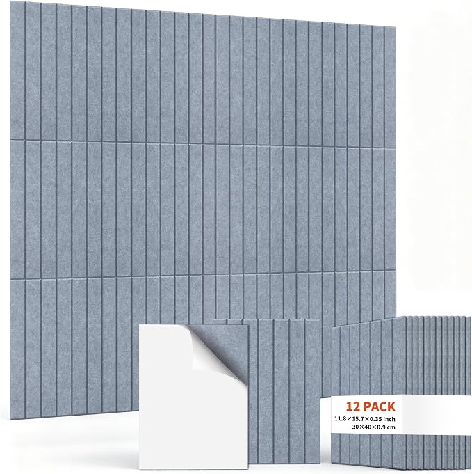 TO-TH Self-Adhesive Acoustic Panels 12Pack Sound Dampening Panel,Light Gray | 100% Polyester Fiber, Peel and Stick Wall Panels, 11.8"×15.7"×0.35", Acoustics and Sound Absorption for Studio, Garage, Home by TO-TH