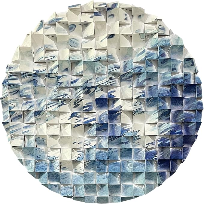 LIUZEYUE - Abstract Flow Round Wood Wall Art, White and Blue River Line Pattern, Modern Circular Wooden Decor for Living Room Office 59" - Image 2