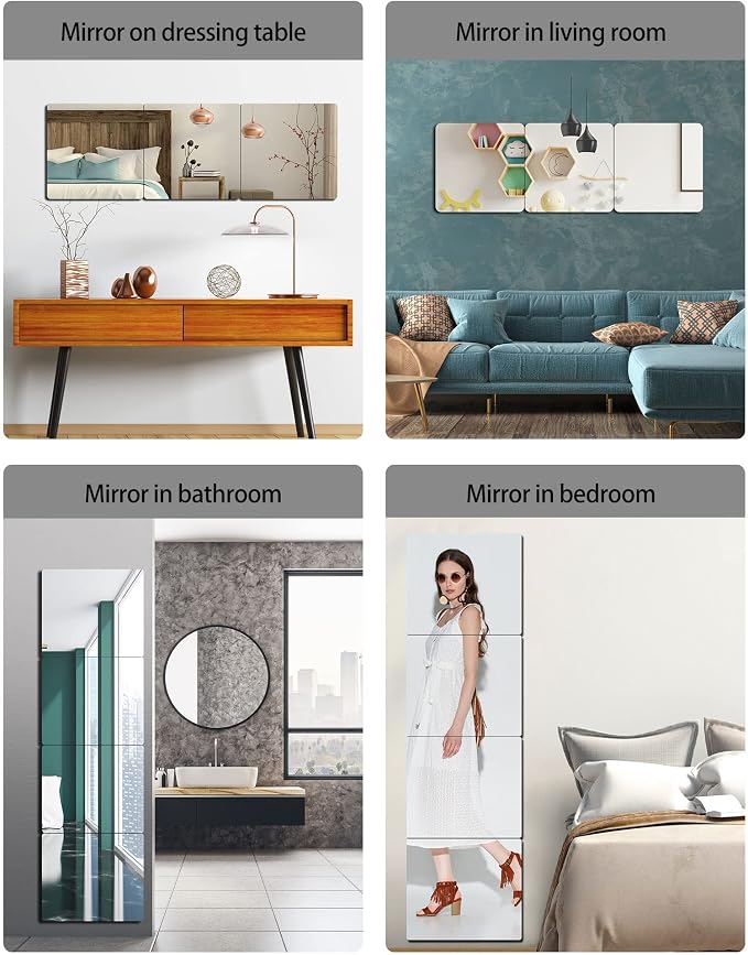 Unbreakable Full Length Wall Mirror, 4Pcs 10"x10", Over The Door, Made of Shatterproof Plexiglass Acrylic, Long Mirrors for Bedroom Closet, Workout for Home Gym, Full Body Mirror for Kids - Image 8