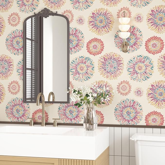 Laatse Boho Wallpaper Peel and Stick Contact Paper 17.5" x 393",Beige/Pink | Self Adhesive/Removable/Waterproof/Thick Vinyl Contact Paper for Bathroom Bedroom Shelf Cabinet Drawer,Prepasted,Easy Peel - Image 8