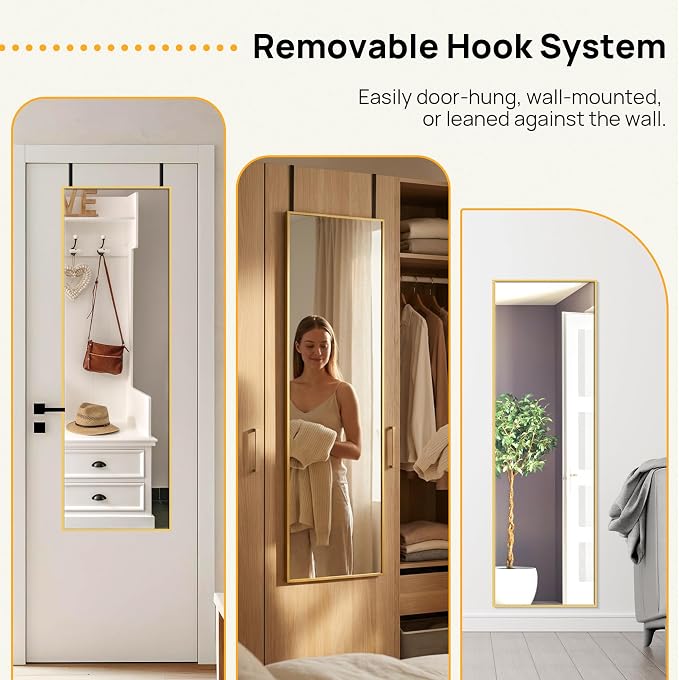 Alpen Gold Over The Door Mirror, 47x14 Inches Full Body Mirror Full Length - Image 5