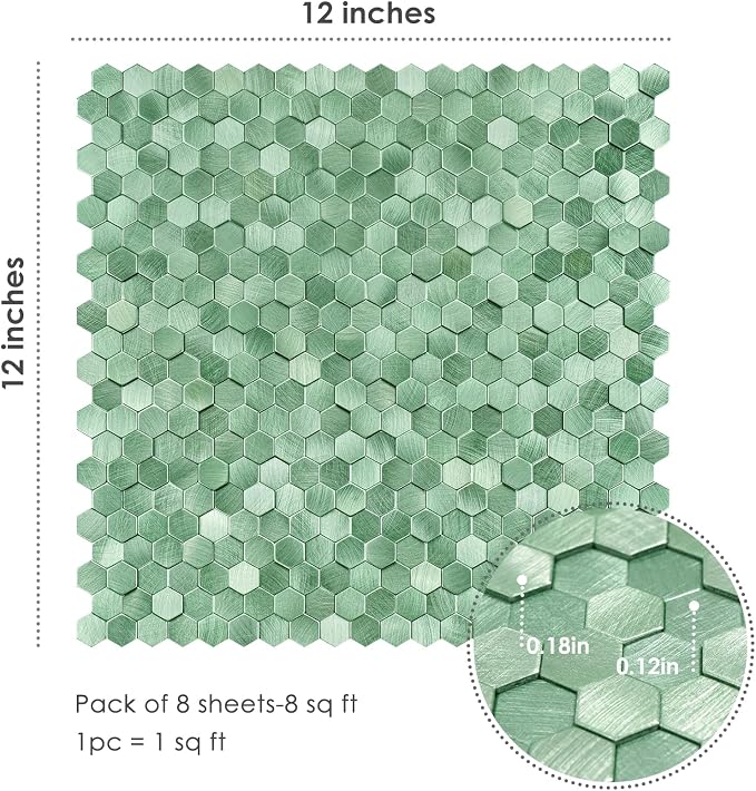 STICKGOO Peel and Stick Backsplash Tiles, Stick on Mosaic Self Adhesive Tiles, 3D Hexagon Backsplash for Kitchen Bathroom Fireplace Vanity (8PCS, Light Green) - Image 3