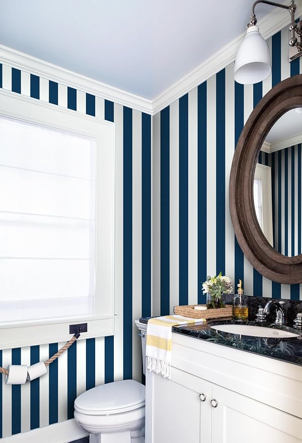 Guvana 118"x17.7" Blue and White Striped Contact Paper Navy Blue Peel and Stick Wallpaper Modern Removable Wallpaper Self-Adhesive Wall Paper for Accent Wall Countertop Shelf Drawer Decor - Image 2
