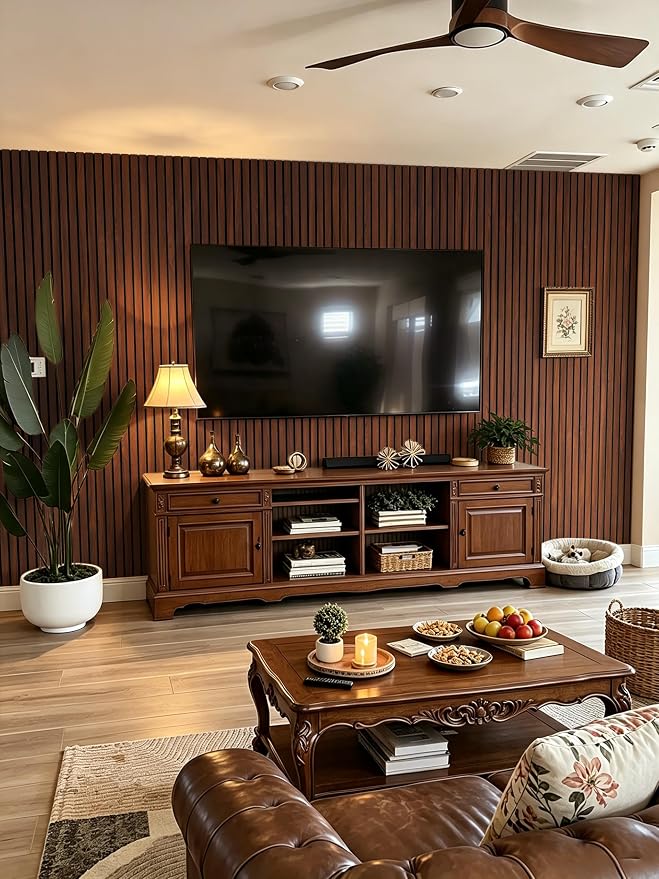 Safiyya 3-Piece 3D Thick Wood Slat Wall Panels for Interior Wall Decor 15.7 "x35.4", Self-Adhesive Acoustic Wall Panels for Stylish Decor and Noise Reduction, Walnut - Image 7