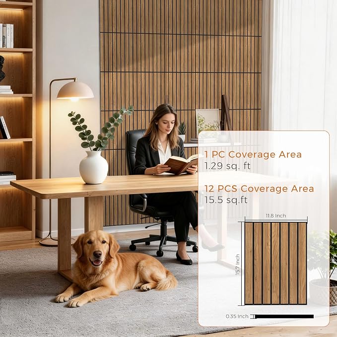 Acoustic Panels,12 Pack Sound Panel 11.8”x15.7”x0.35”,Rustic Teak | Simulated PVC Wood Grain Finish,Peel and Stick Wall Panels,100% Polyester Fiber Soundproof Wall Panels for Interior Wall - Image 7