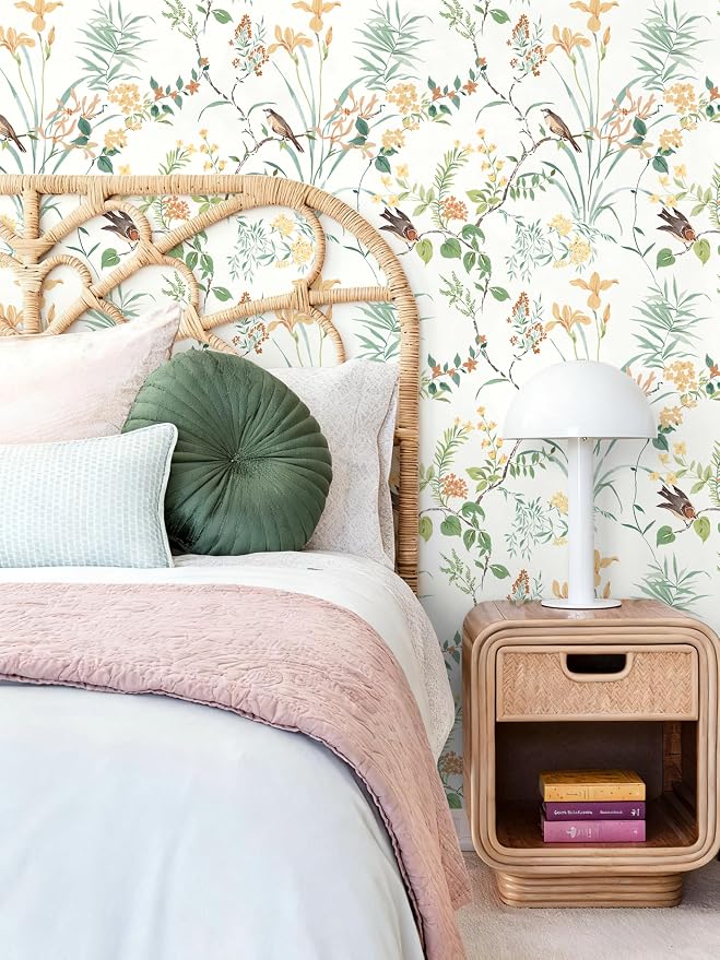 Erfoni Colorful Floral Birds Wallpaper Boho Floral Peel and Stick Wallpaper | 16.9" x118" DIY Self Adhesive Contact Paper Removable Wallpaper for Bedroom Cabinet Decor Modern Flower Leaf Vinyl Roll - Image 3