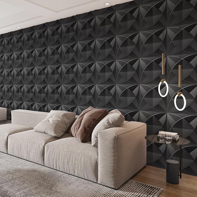Art3d Waterproof 3D Textured PVC Decorative Wall Panels, 33-Pack, Black | Cover 32 Sq. Ft, Break-Proof, Scratch Resistant, Glue-Up, Anti-Sag, Ideal for Interior Wall Decor, Living Room, Bedroom - Image 5