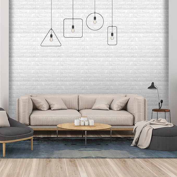 30PCS 3D Wall Panels Peel and Stick Faux Brick Wallpaper White Self Adhesive Foam Brick Paneling Faux Stone Wall Panels (30PCS, White) - Image 2
