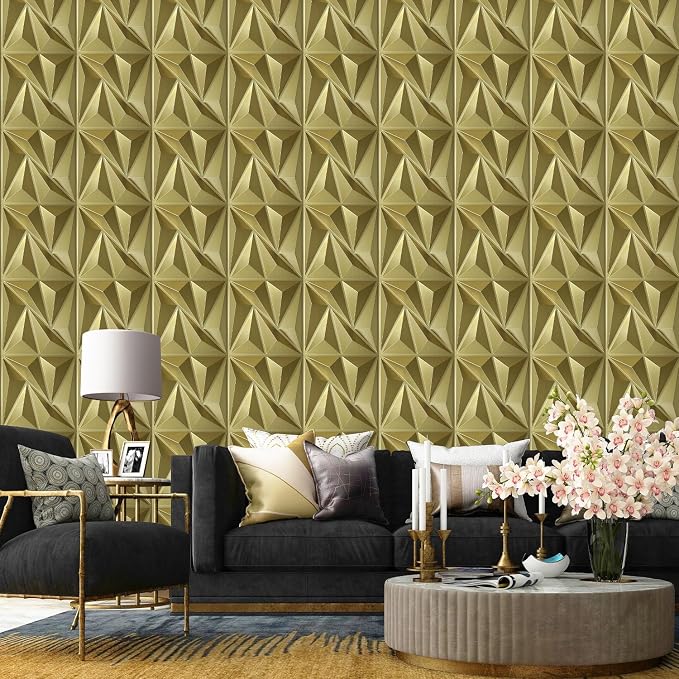 STICKGOO 3D Wall Panels Diamond, Champaign Gold, 12''x12'', 33 Pack | PVC Accent Wall Panels for Interior Wall Decor, Living Room, Bedroom, TV Background, Lobby, Cover 32.Sq.Ft - Image 8