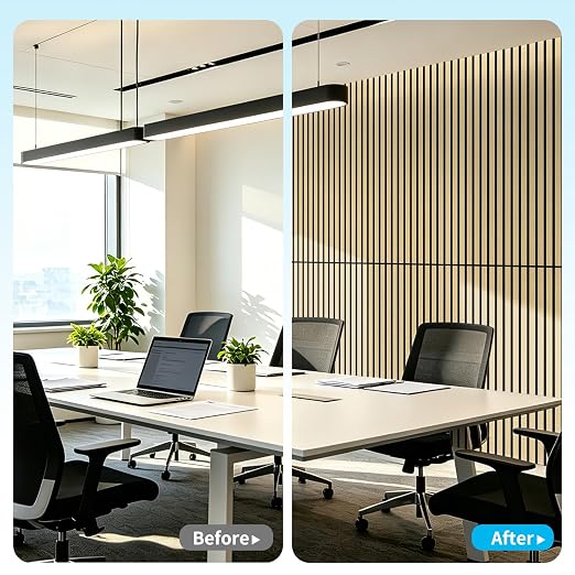 Art3d 47 x 23.6 Inch Acoustic Wood Slat Design Wall Panels, 4-Pack, Oak | Lightweight, Noise Reduction, Crack Resistant, Sustainable, Easy Installation, for Office, Living Room, Bedroom Wall Decor - Image 9