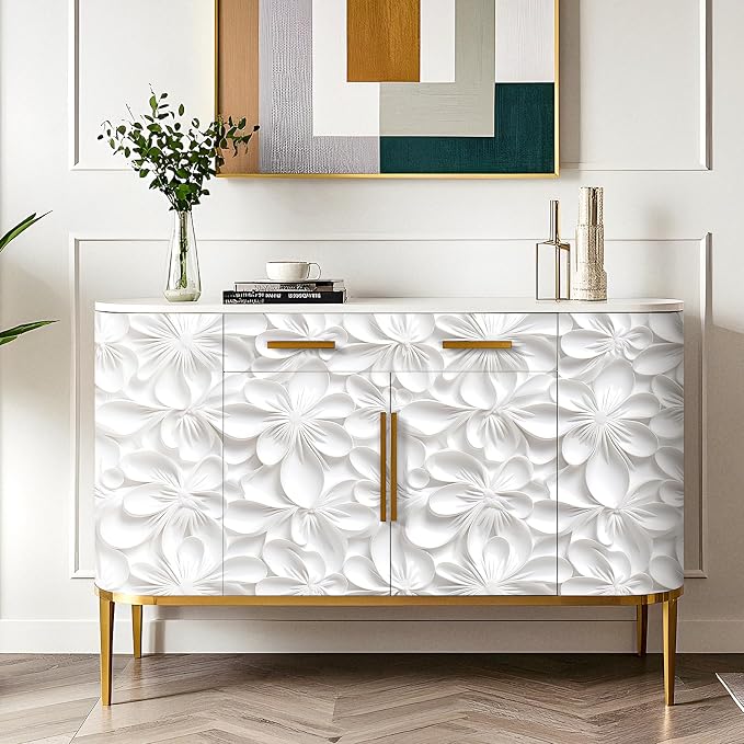 Stickyart 3D White Floral Peel and Stick Wallpaper 17.5"x276" Embossed White Wallpaper for Walls Self Adhesive 3D Flower Contact Paper Removable Decorative Wall Paper for Living Room Drawers Ceiling - Image 3