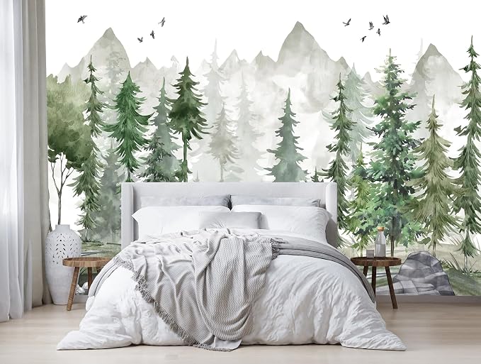 Nursery Forest Peel and Stick Wallpaper Green Landscape Wall Mural | 137"x96", Self Adhesive Canvas, for Bedroom Living Room Bathroom, Seamless, No overlapping - Image 2