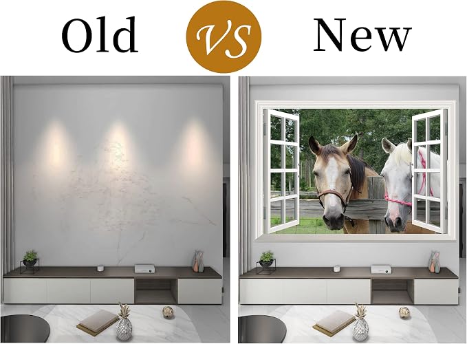 FLFK Fake Window Wall Sticker - Horse Faux Window Wall Mural for Wall Decor, Stick and Peel Wall Decals,16"x24" - Image 6